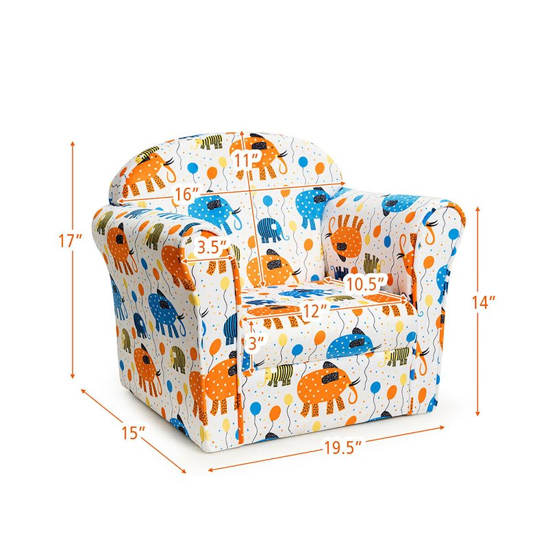 Costway Contemporary Eucalyptus and Velvet Elephant Kids Sofa in Multi-Color