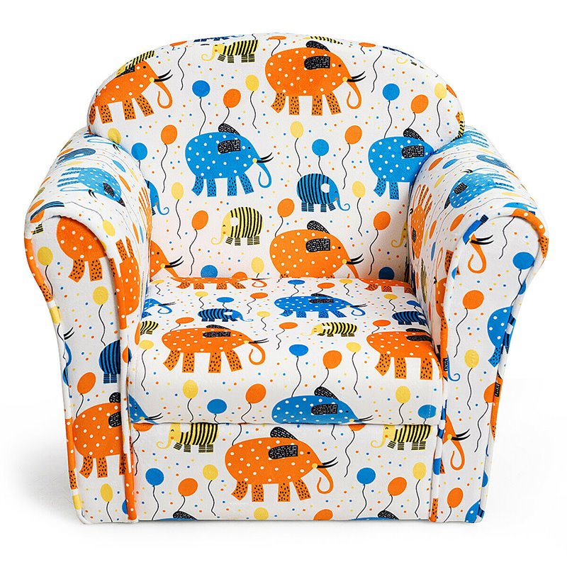 Costway Contemporary Eucalyptus and Velvet Elephant Kids Sofa in Multi-Color