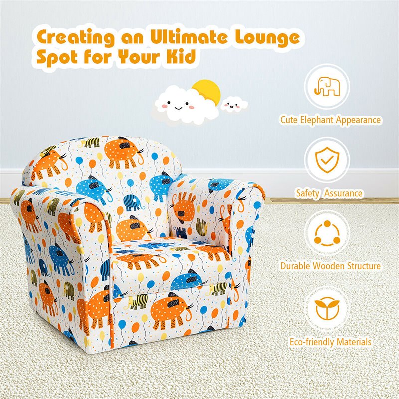 Costway Contemporary Eucalyptus and Velvet Elephant Kids Sofa in Multi-Color