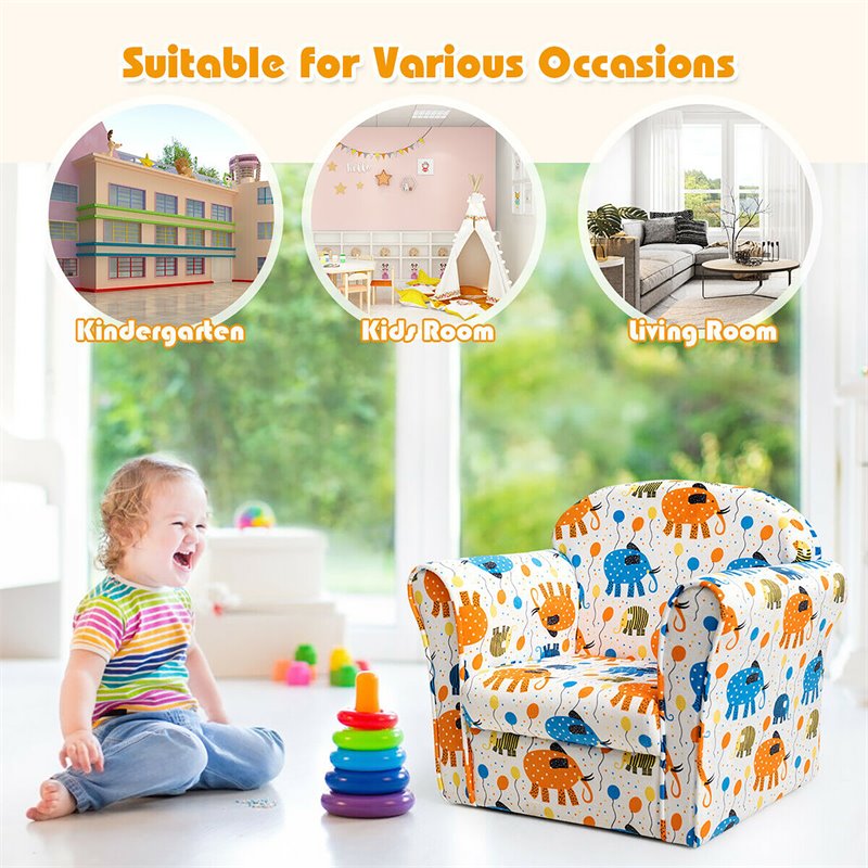 Costway Contemporary Eucalyptus and Velvet Elephant Kids Sofa in Multi-Color