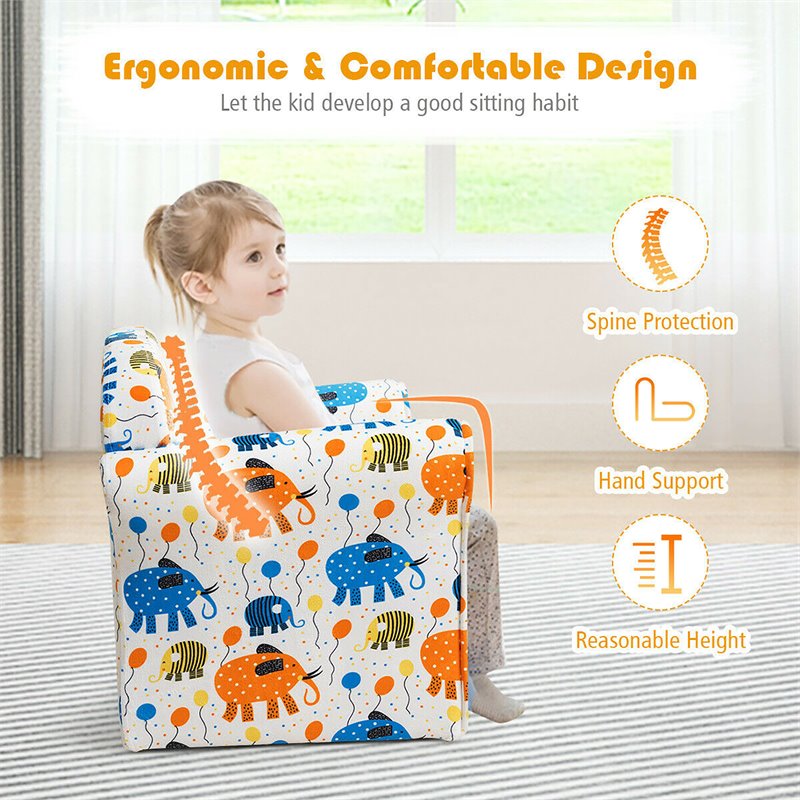 Costway Contemporary Eucalyptus and Velvet Elephant Kids Sofa in Multi-Color