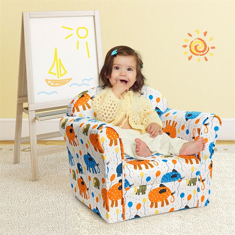 Costway Contemporary Eucalyptus and Velvet Elephant Kids Sofa in Multi-Color