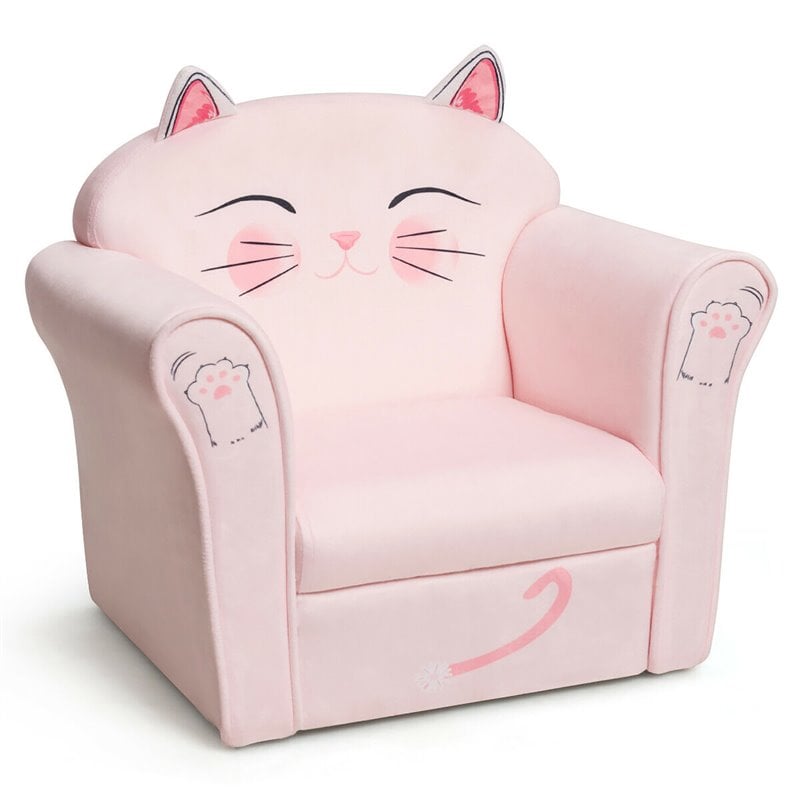 Costway Contemporary Eucalyptus and Velvet Cat Kids Sofa in Pink