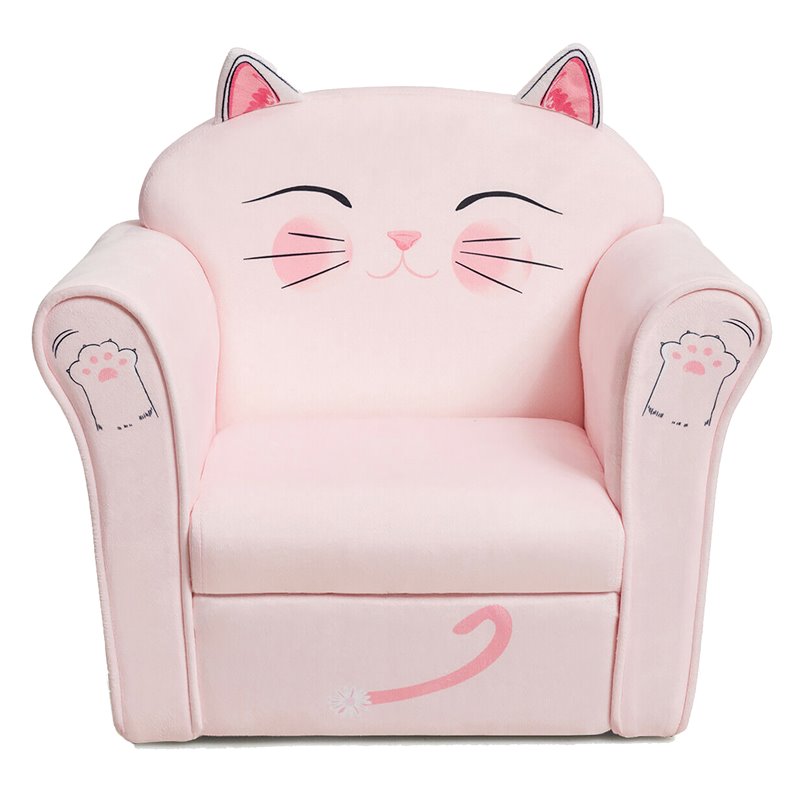 Costway Contemporary Eucalyptus and Velvet Cat Kids Sofa in Pink