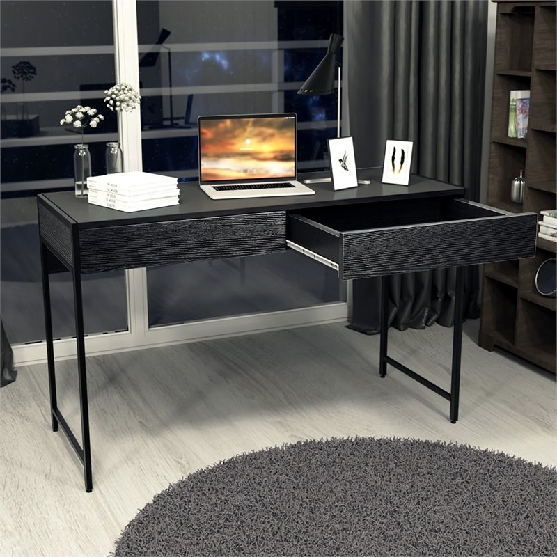 Costway 2-drawer Contemporary Engineered Wood Computer Desk in Black