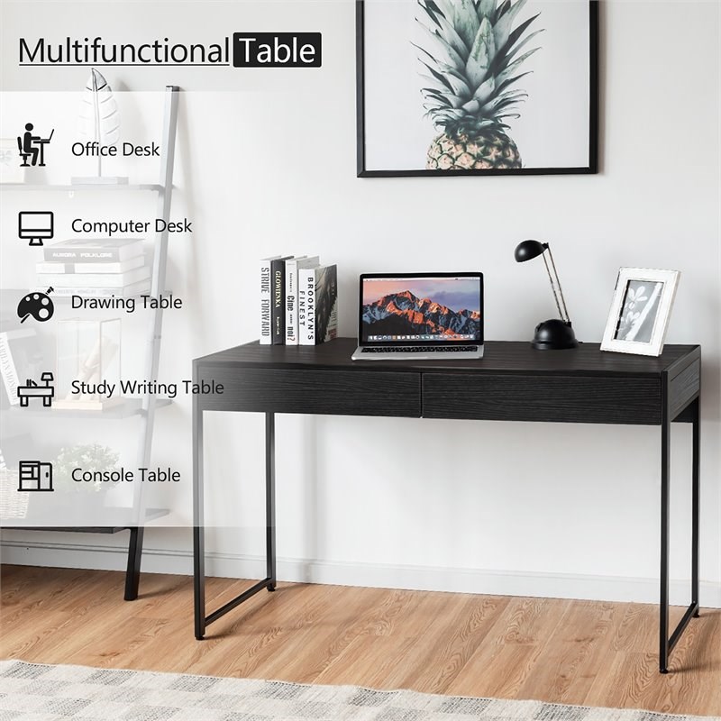 Costway 2-drawer Contemporary Engineered Wood Computer Desk in Black