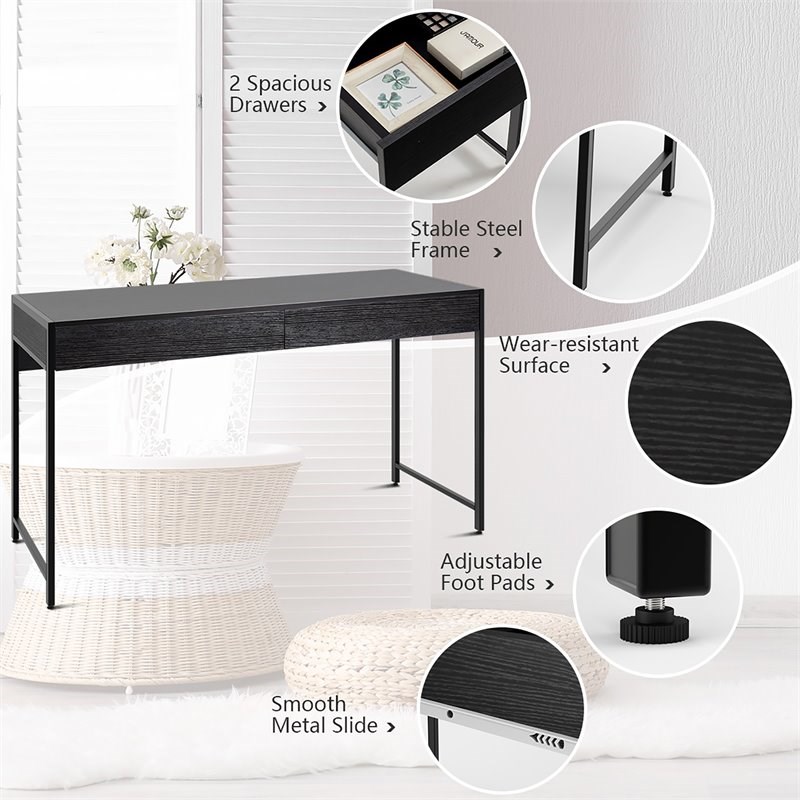 Costway 2-drawer Contemporary Engineered Wood Computer Desk in Black