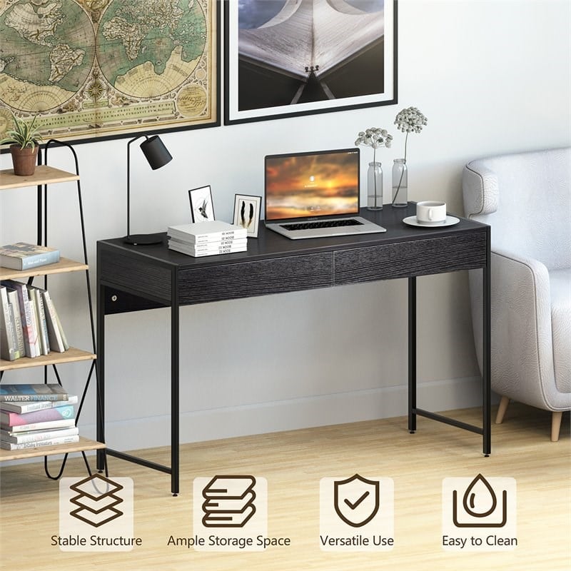 Costway 2-drawer Contemporary Engineered Wood Computer Desk in Black