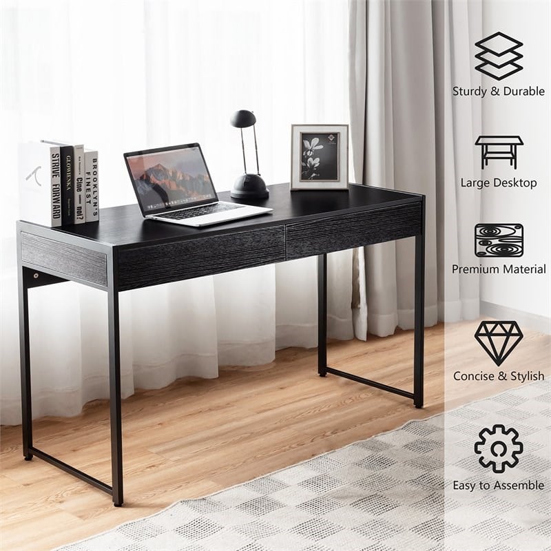 Costway 2-drawer Contemporary Engineered Wood Computer Desk in Black