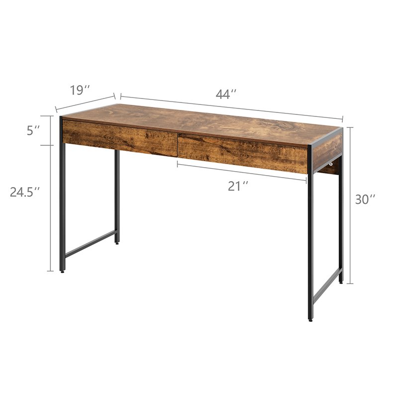 Costway 2-drawer Contemporary Engineered Wood Computer Desk in Antique Brown