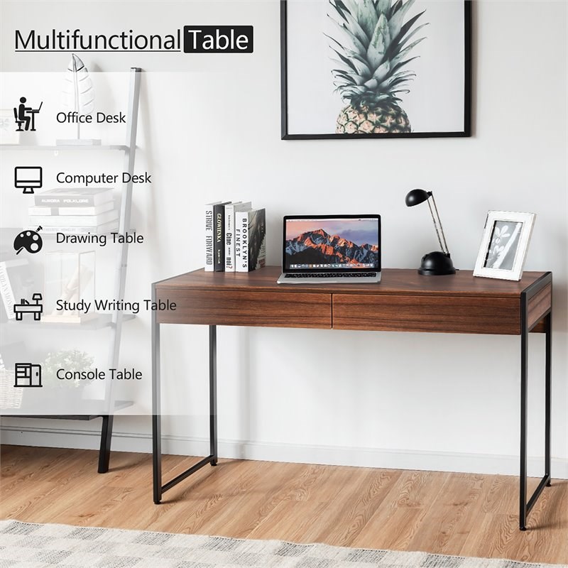Costway 2-drawer Contemporary Engineered Wood Computer Desk in Brown