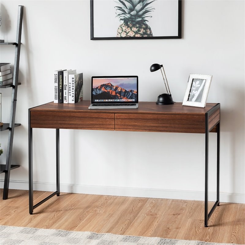 Costway 2-drawer Contemporary Engineered Wood Computer Desk in Brown