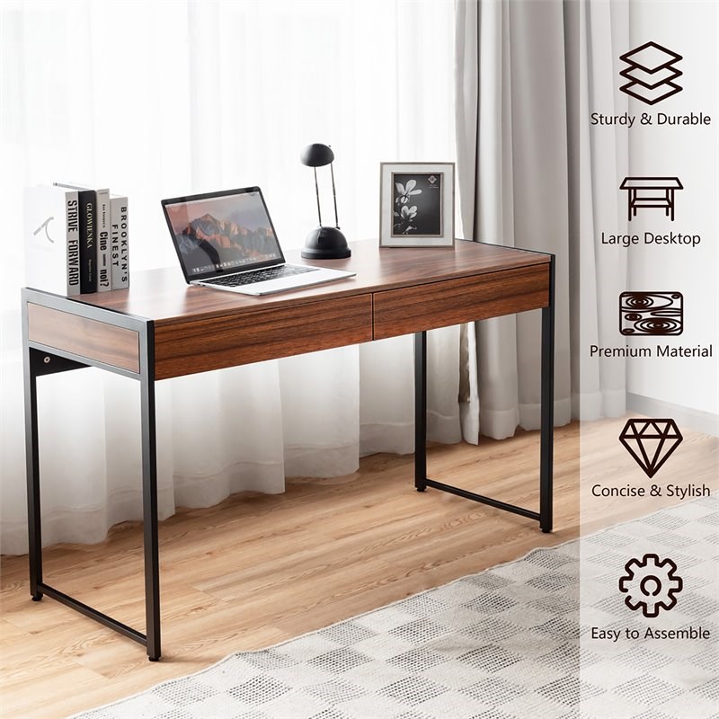 Costway 2-drawer Contemporary Engineered Wood Computer Desk in Brown