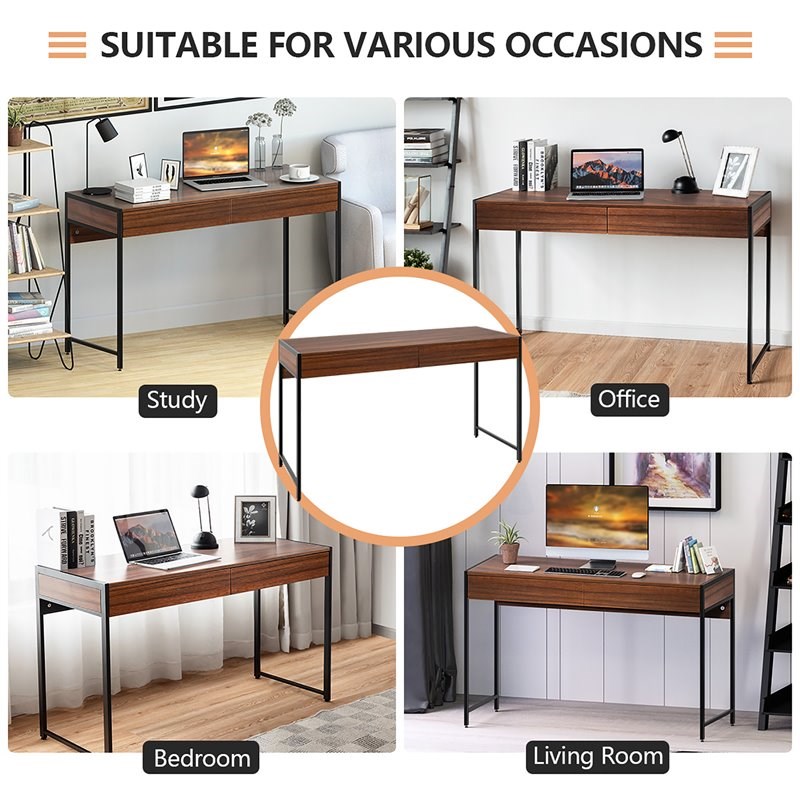 Costway 2-drawer Contemporary Engineered Wood Computer Desk in Brown