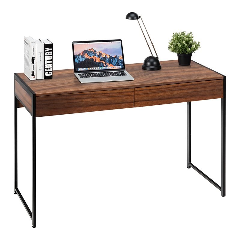 Costway 2-drawer Contemporary Engineered Wood Computer Desk in Brown