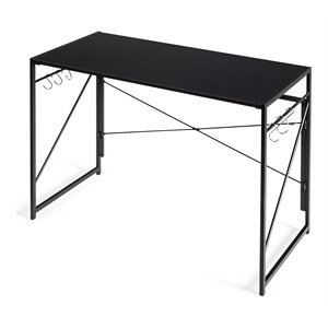Costway Engineered Wood Folding Computer Desk with 6 Hooks in Black