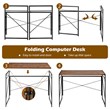 Costway Engineered Wood Folding Computer Desk with 6 Hooks in Rustic Brown