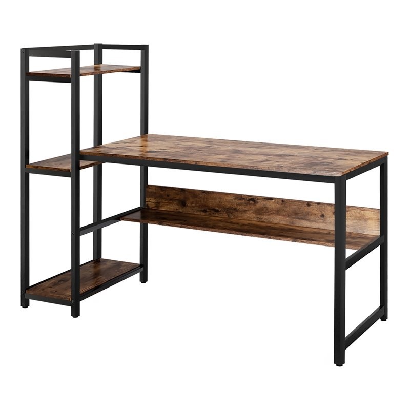 Costway Wood Multifunctional Computer Desk with 4-tier Storage shelves in Brown