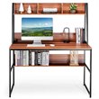 Costway 47'' Wood Computer Desk with 3 Storage Cubes & Open Bookcase in Coffee