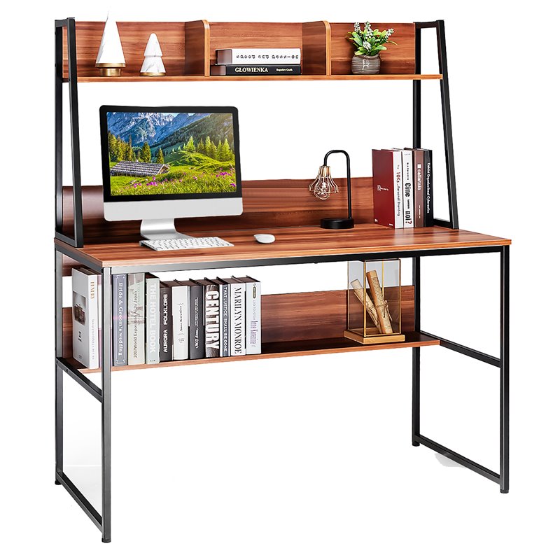 Costway 47'' Wood Computer Desk with 3 Storage Cubes & Open Bookcase in