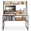 Costway 47'' Wood Computer Desk with 3 Storage Cubes & Open Bookcase in Natural