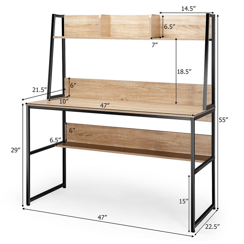 Costway 47'' Wood Computer Desk with 3 Storage Cubes & Open Bookcase in Natural