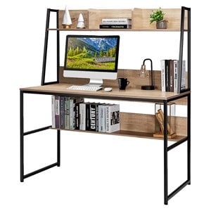 Costway 47'' Wood Computer Desk with 3 Storage Cubes & Open Bookcase in Natural