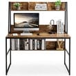 Costway 47'' Wood Computer Desk with 3 Storage Cubes & Open Bookcase in Brown