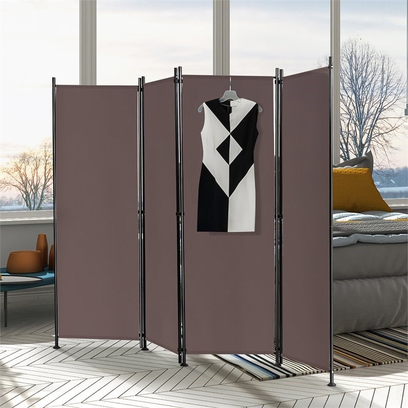 Costway 4-panel Fabric and Steel Folding Room Divider with Steel Frame in Brown