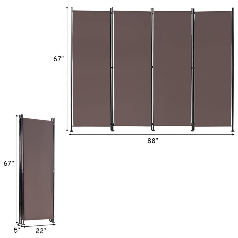 Costway 4-panel Fabric and Steel Folding Room Divider with Steel Frame in Brown