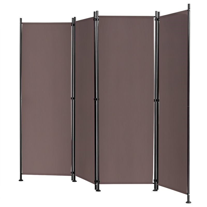 Costway 4-panel Fabric and Steel Folding Room Divider with Steel Frame in Brown