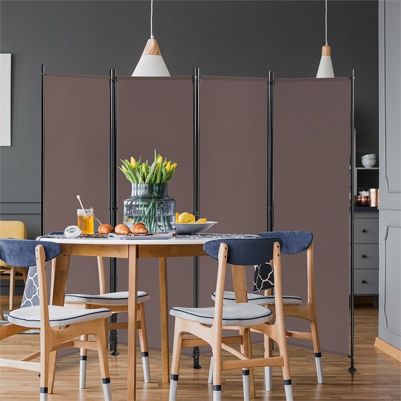 Costway 4-panel Fabric and Steel Folding Room Divider with Steel Frame in Brown