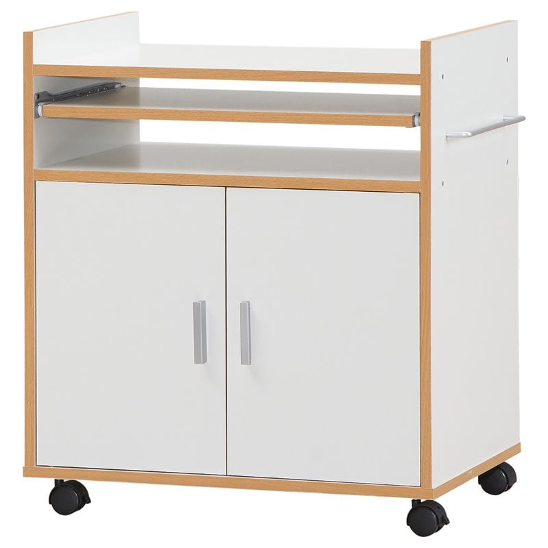 Costway Wood Kitchen Trolley Microwave Cart with Removable Shelf in White