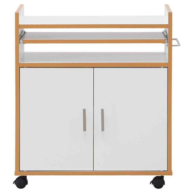 Costway Wood Kitchen Trolley Microwave Cart with Removable Shelf in White