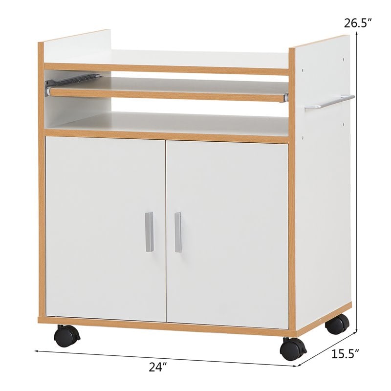 Costway Wood Kitchen Trolley Microwave Cart with Removable Shelf in White