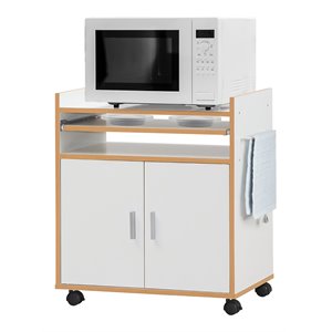 costway wood kitchen trolley microwave cart with removable shelf in white