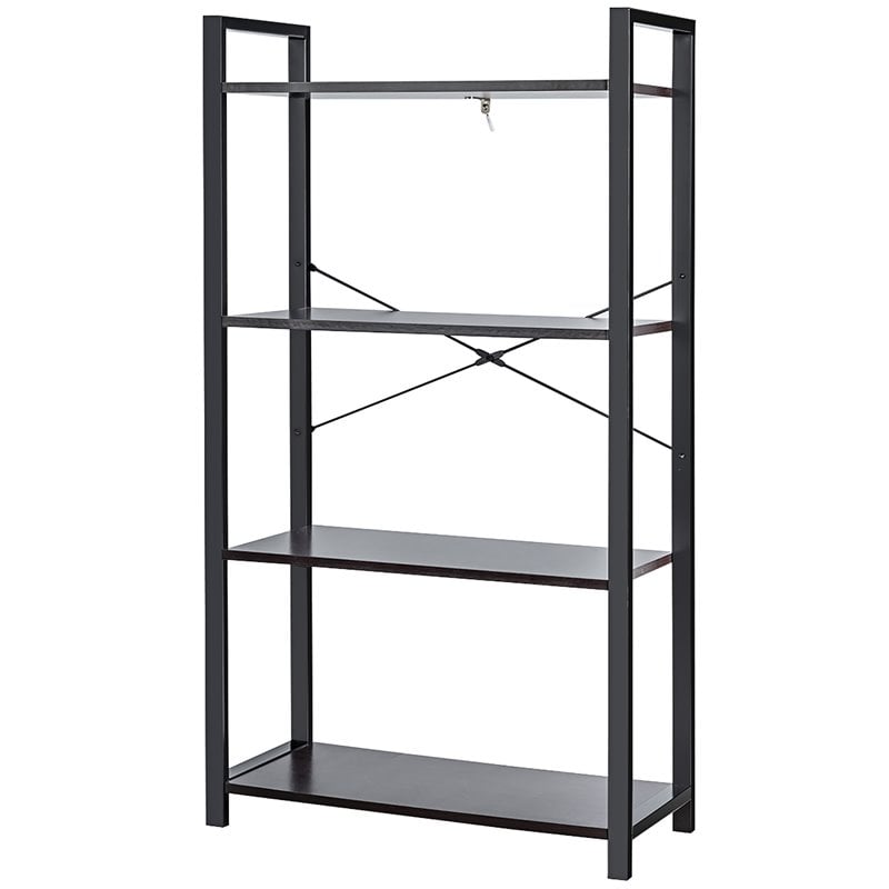 Costway 4-tier Contemporary Particle Board and Iron Bookshelf in Rustic Black