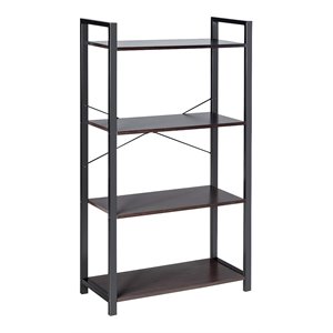 Costway 4-tier Contemporary Particle Board and Iron Bookshelf in Rustic Black