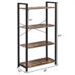Costway 4-tier Contemporary Particle Board and Iron Bookshelf in Rustic Brown