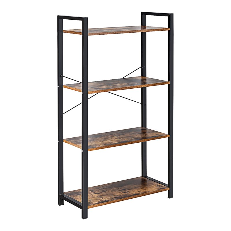 Costway 4-tier Contemporary Particle Board and Iron Bookshelf in Rustic Brown