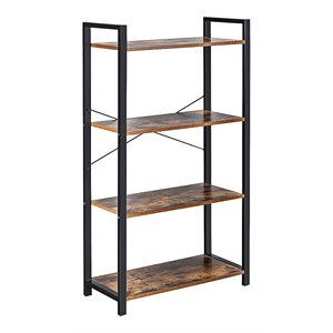 costway 4-tier contemporary particle board and iron bookshelf in rustic brown