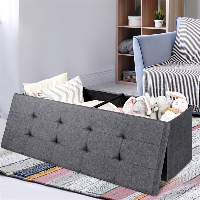 Costway Fabric and MDF Folding Storage Bench with Metal Divider in Dark Gray