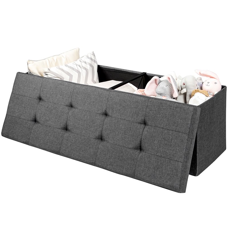 Costway Fabric and MDF Folding Storage Bench with Metal Divider in Dark Gray