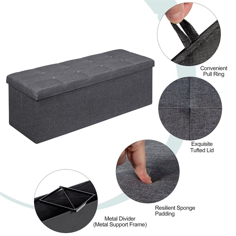 Costway Fabric and MDF Folding Storage Bench with Metal Divider in Dark Gray