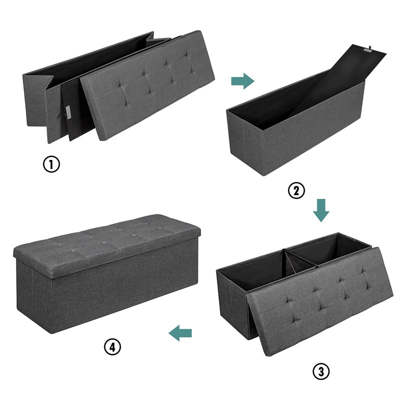 Costway Fabric and MDF Folding Storage Bench with Metal Divider in Dark Gray