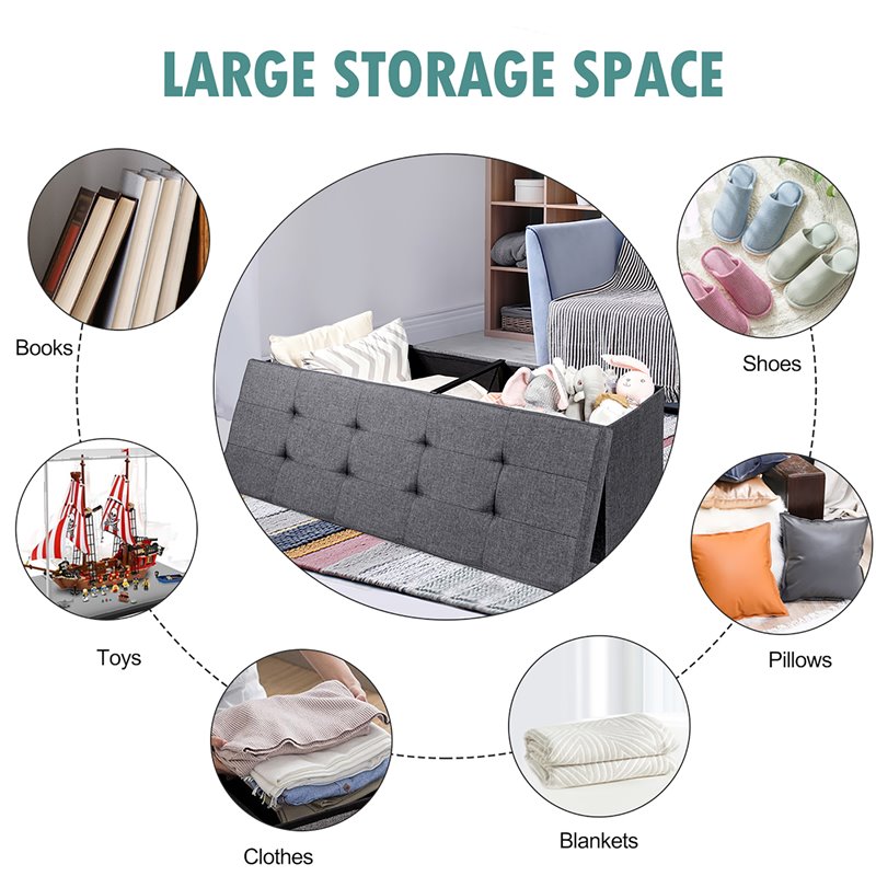 Costway Fabric and MDF Folding Storage Bench with Metal Divider in Dark Gray