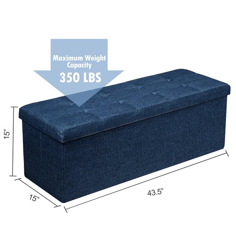 Costway Fabric and MDF Folding Storage Bench with Metal Divider in Navy