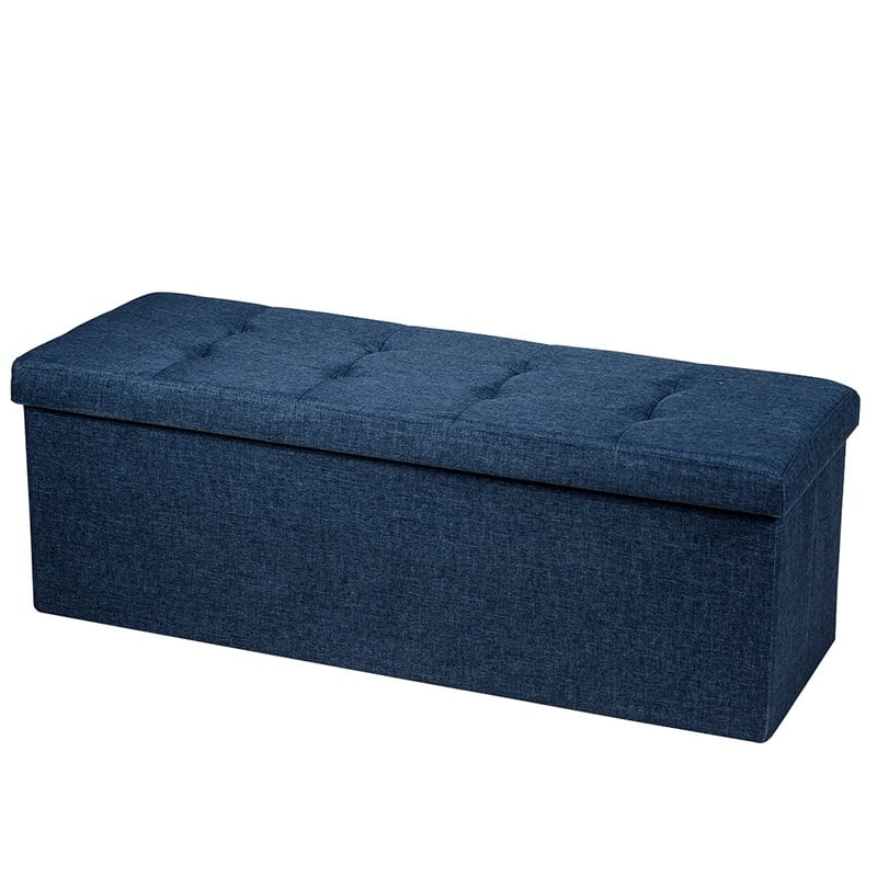 Costway Fabric and MDF Folding Storage Bench with Metal Divider in Navy