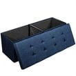 Costway Fabric and MDF Folding Storage Bench with Metal Divider in Navy