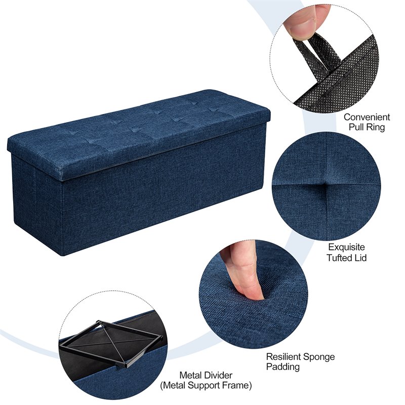 Costway Fabric and MDF Folding Storage Bench with Metal Divider in Navy